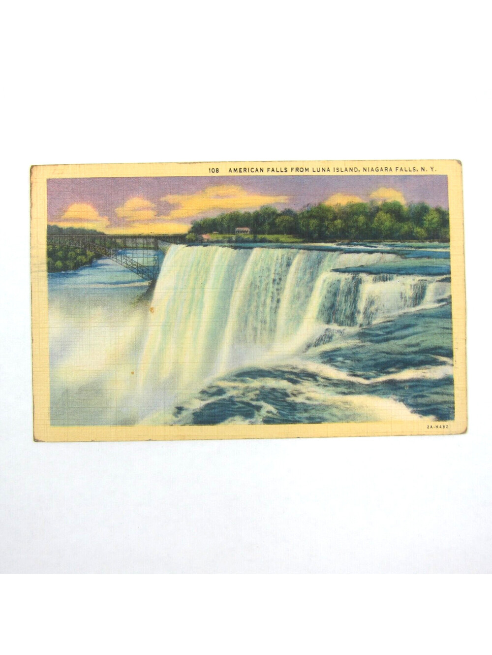 Linen Postcard American Falls From Luna Island Niagara Falls New York Vintage